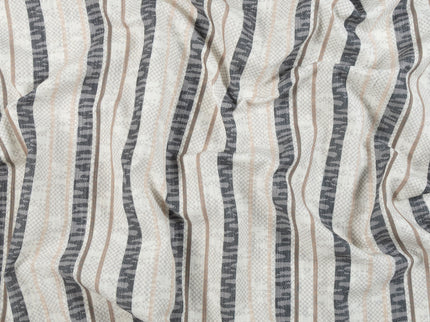 Off-White Colour with Slate Grey and Taupe Vertical Stripe Print Curtain Fabric