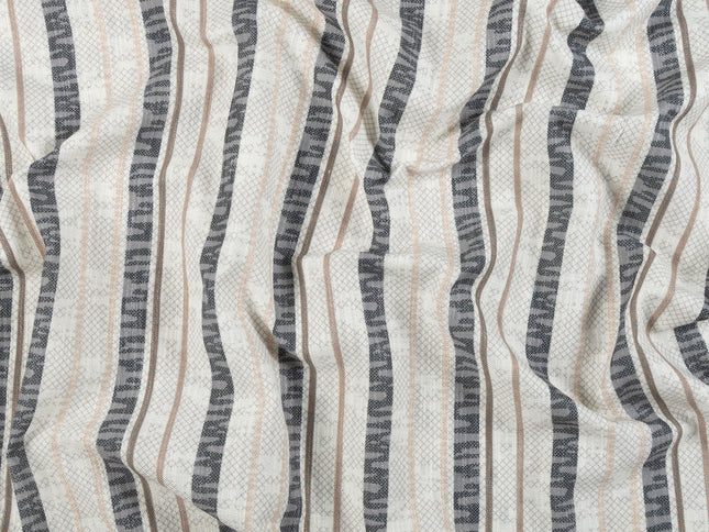 Off-White Colour with Slate Grey and Taupe Vertical Stripe Print Curtain Fabric