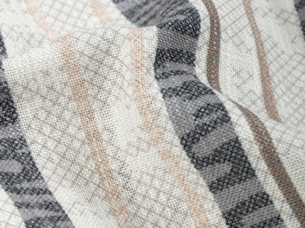 Off-White Colour with Slate Grey and Taupe Vertical Stripe Print Curtain Fabric