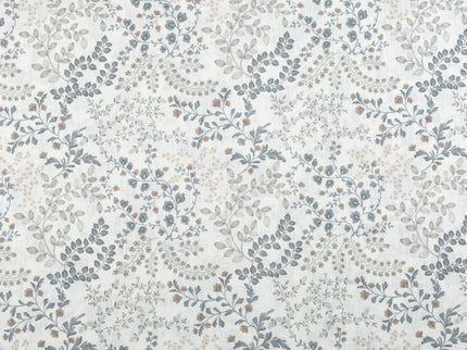 Off-White Colour with Slate Grey, Taupe and Sage Green Botanical Vine All Over Print Curtain Fabric