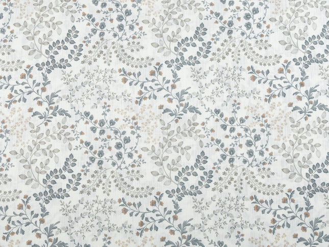 Off-White Colour with Slate Grey, Taupe and Sage Green Botanical Vine All Over Print Curtain Fabric