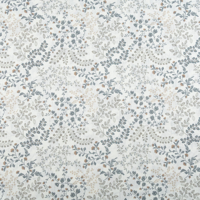 Off-White Colour with Slate Grey, Taupe and Sage Green Botanical Vine All Over Print Curtain Fabric