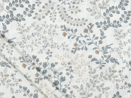 Off-White Colour with Slate Grey, Taupe and Sage Green Botanical Vine All Over Print Curtain Fabric