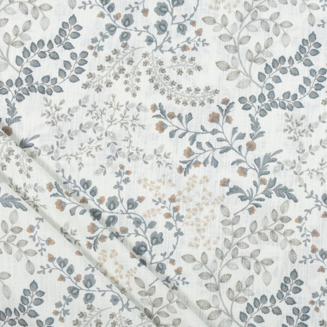 Off-White Colour with Slate Grey, Taupe and Sage Green Botanical Vine All Over Print Curtain Fabric