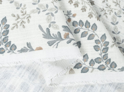 Off-White Colour with Slate Grey, Taupe and Sage Green Botanical Vine All Over Print Curtain Fabric