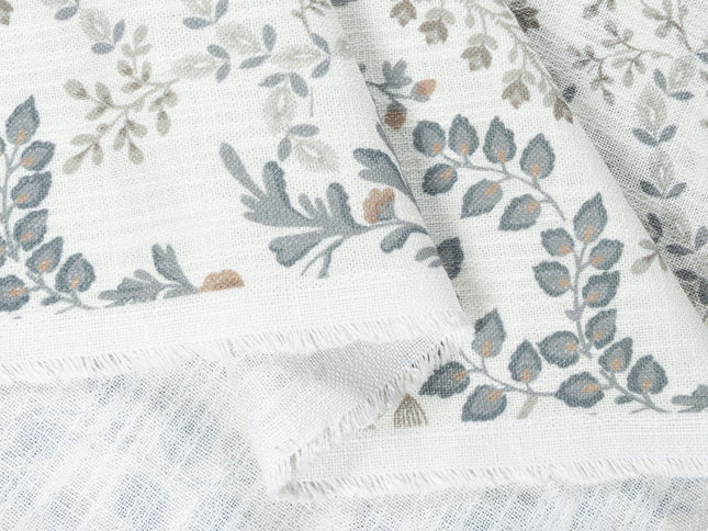 Off-White Colour with Slate Grey, Taupe and Sage Green Botanical Vine All Over Print Curtain Fabric