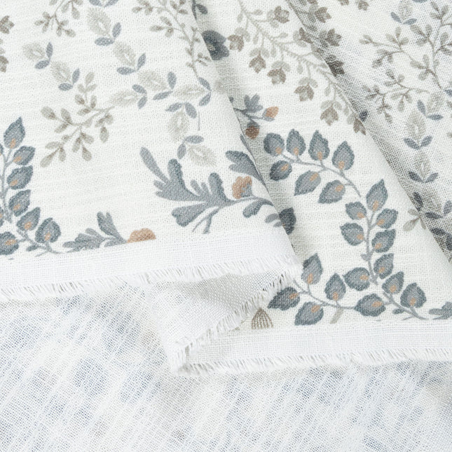 Off-White Colour with Slate Grey, Taupe and Sage Green Botanical Vine All Over Print Curtain Fabric