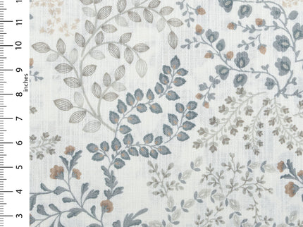 Off-White Colour with Slate Grey, Taupe and Sage Green Botanical Vine All Over Print Curtain Fabric