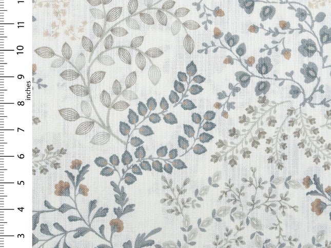 Off-White Colour with Slate Grey, Taupe and Sage Green Botanical Vine All Over Print Curtain Fabric