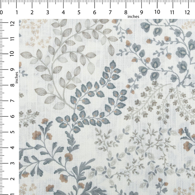 Off-White Colour with Slate Grey, Taupe and Sage Green Botanical Vine All Over Print Curtain Fabric