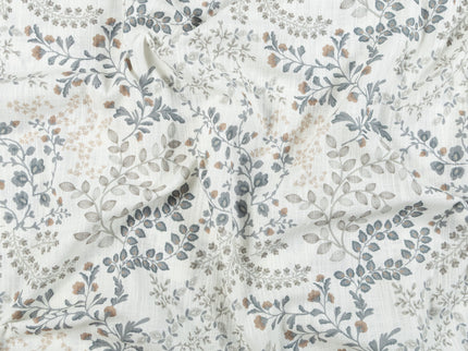 Off-White Colour with Slate Grey, Taupe and Sage Green Botanical Vine All Over Print Curtain Fabric