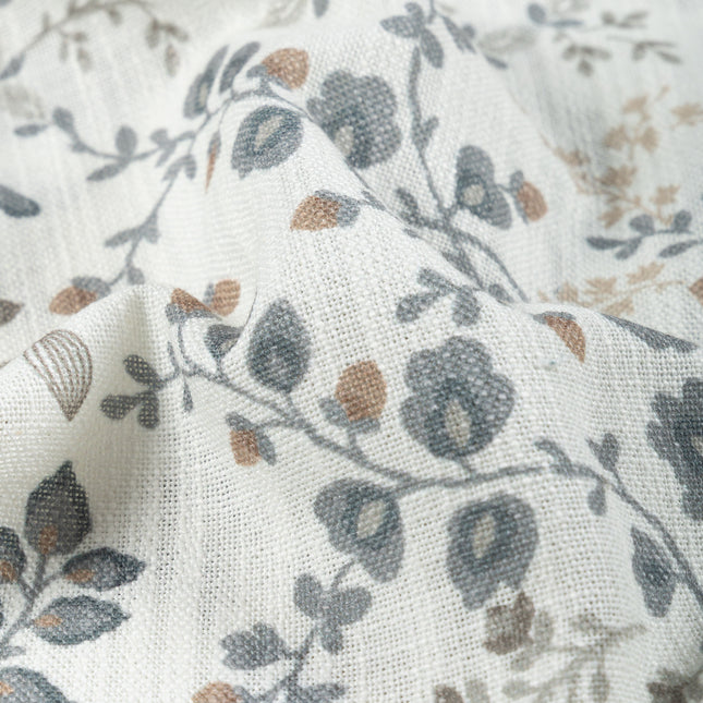 Off-White Colour with Slate Grey, Taupe and Sage Green Botanical Vine All Over Print Curtain Fabric