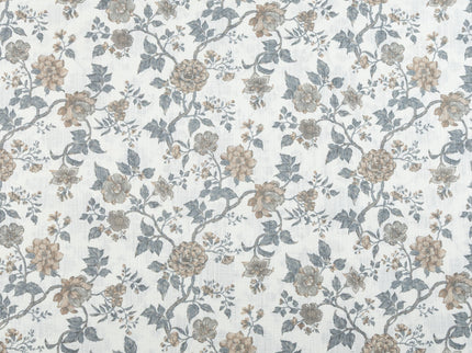 Off-White Colour with Greenish Grey and Taupe Vintage Floral Vine All Over Print Curtain Fabric