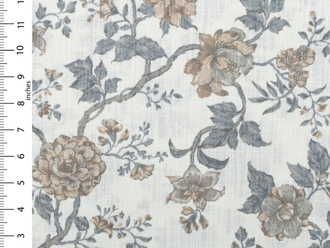 Off-White Colour with Greenish Grey and Taupe Vintage Floral Vine All Over Print Curtain Fabric