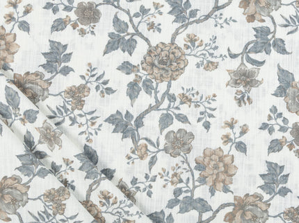Off-White Colour with Greenish Grey and Taupe Vintage Floral Vine All Over Print Curtain Fabric