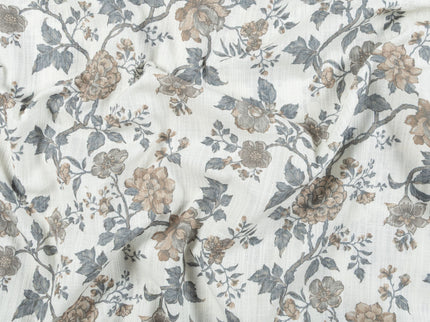 Off-White Colour with Greenish Grey and Taupe Vintage Floral Vine All Over Print Curtain Fabric