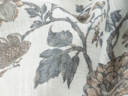 Off-White Colour with Greenish Grey and Taupe Vintage Floral Vine All Over Print Curtain Fabric