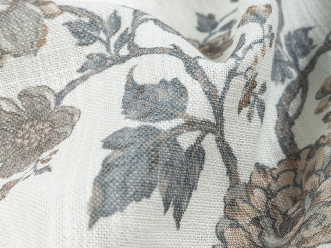 Off-White Colour with Greenish Grey and Taupe Vintage Floral Vine All Over Print Curtain Fabric