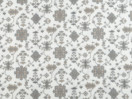 Off-White Colour with Greenish Grey and Taupe Ethnic Floral All Over Print Curtain Fabric