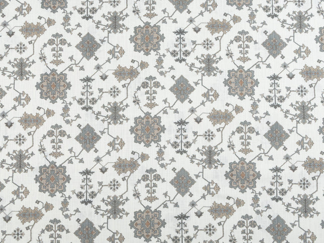 Off-White Colour with Greenish Grey and Taupe Ethnic Floral All Over Print Curtain Fabric