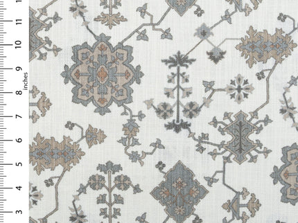 Off-White Colour with Greenish Grey and Taupe Ethnic Floral All Over Print Curtain Fabric