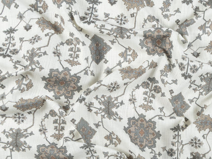 Off-White Colour with Greenish Grey and Taupe Ethnic Floral All Over Print Curtain Fabric
