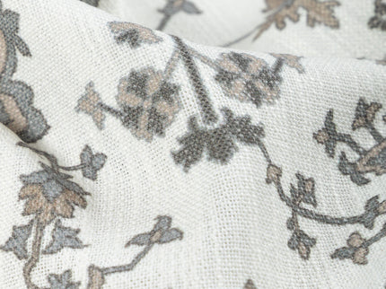 Off-White Colour with Greenish Grey and Taupe Ethnic Floral All Over Print Curtain Fabric