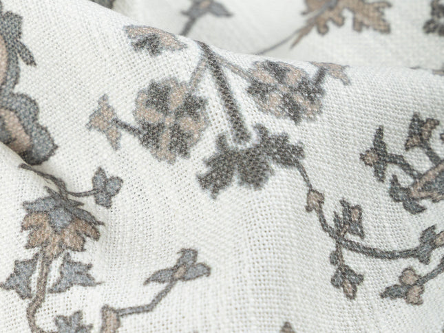 Off-White Colour with Greenish Grey and Taupe Ethnic Floral All Over Print Curtain Fabric