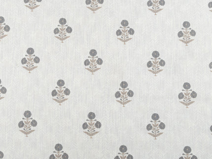 Off-White Colour with Slate Grey  and Taupe Floral Motif Scattered Print Curtain Fabric