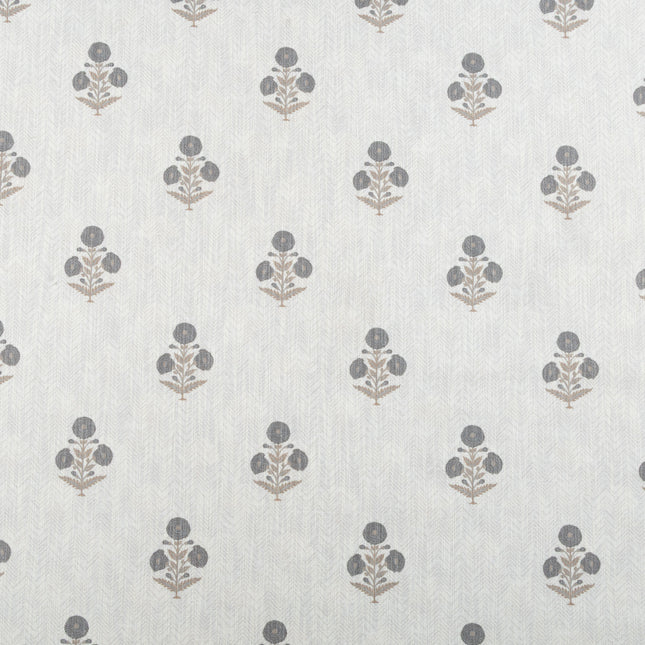 Off-White Colour with Slate Grey  and Taupe Floral Motif Scattered Print Curtain Fabric