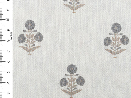Off-White Colour with Slate Grey  and Taupe Floral Motif Scattered Print Curtain Fabric