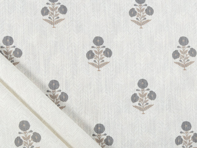 Off-White Colour with Slate Grey  and Taupe Floral Motif Scattered Print Curtain Fabric