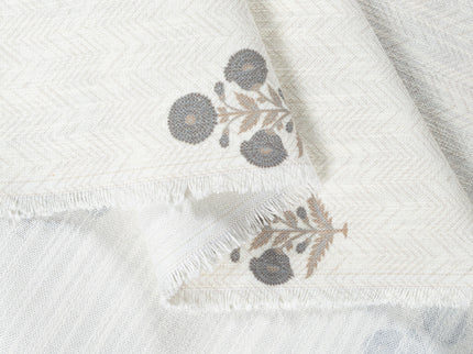 Off-White Colour with Slate Grey  and Taupe Floral Motif Scattered Print Curtain Fabric
