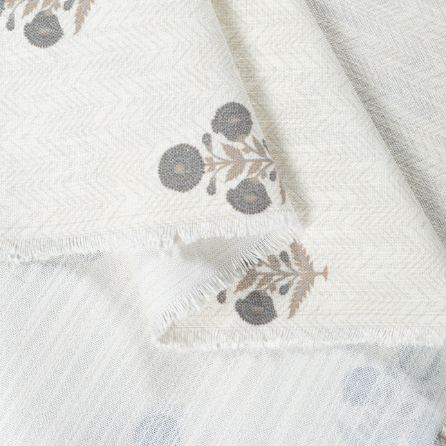 Off-White Colour with Slate Grey  and Taupe Floral Motif Scattered Print Curtain Fabric