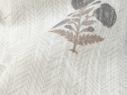 Off-White Colour with Slate Grey  and Taupe Floral Motif Scattered Print Curtain Fabric