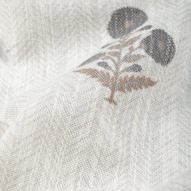 Off-White Colour with Slate Grey  and Taupe Floral Motif Scattered Print Curtain Fabric