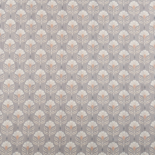 Slate Brown Colour with Terracotta and White Floral Motif All Over Print Curtain Fabric