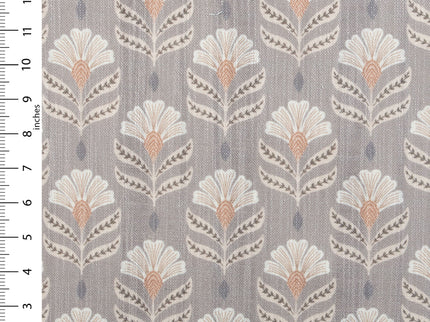 Slate Brown Colour with Terracotta and White Floral Motif All Over Print Curtain Fabric