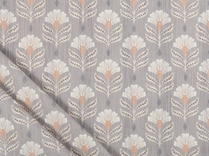 Slate Brown Colour with Terracotta and White Floral Motif All Over Print Curtain Fabric
