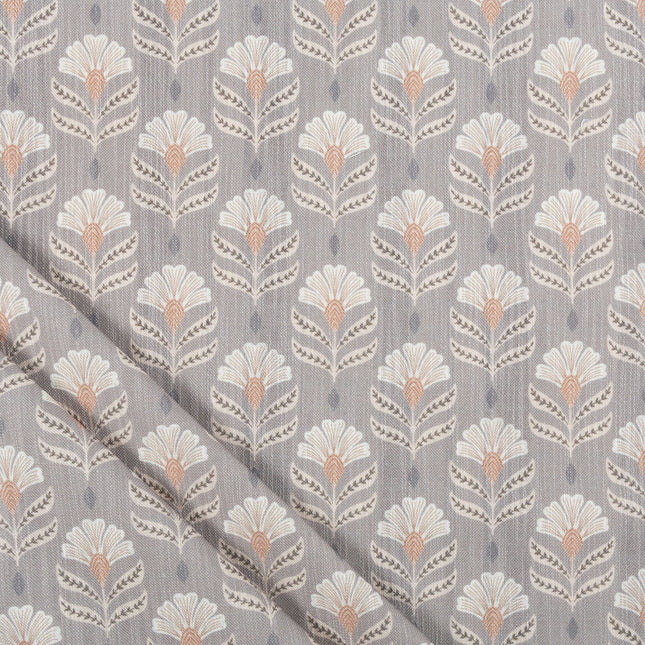 Slate Brown Colour with Terracotta and White Floral Motif All Over Print Curtain Fabric