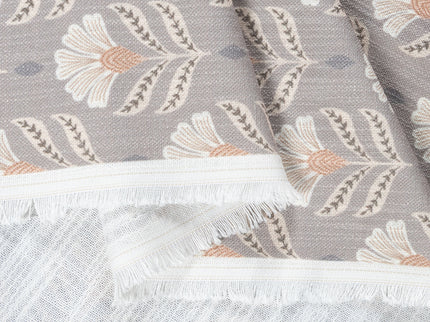 Slate Brown Colour with Terracotta and White Floral Motif All Over Print Curtain Fabric