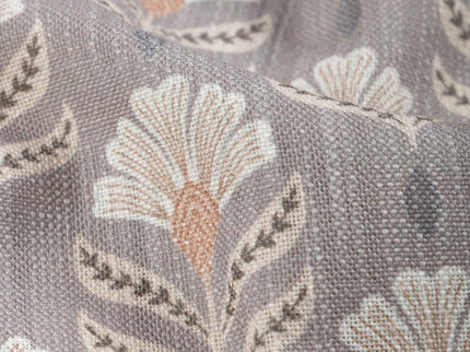 Slate Brown Colour with Terracotta and White Floral Motif All Over Print Curtain Fabric