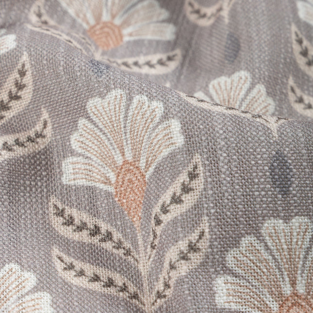Slate Brown Colour with Terracotta and White Floral Motif All Over Print Curtain Fabric