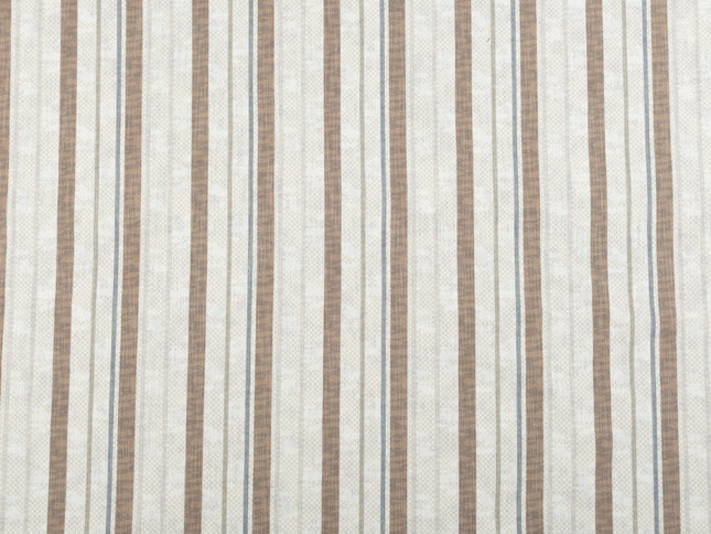 Off-White Colour with Taupe and Slate Grey Vertical Stripe Print Curtain Fabric