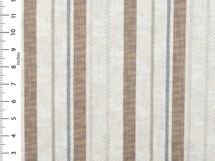 Off-White Colour with Taupe and Slate Grey Vertical Stripe Print Curtain Fabric