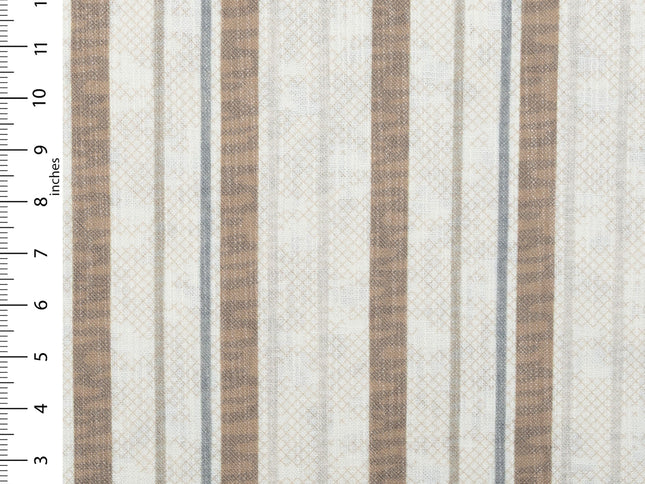 Off-White Colour with Taupe and Slate Grey Vertical Stripe Print Curtain Fabric