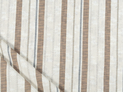 Off-White Colour with Taupe and Slate Grey Vertical Stripe Print Curtain Fabric