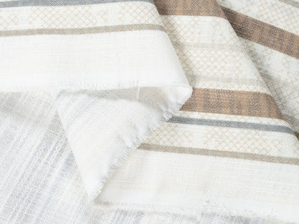 Off-White Colour with Taupe and Slate Grey Vertical Stripe Print Curtain Fabric
