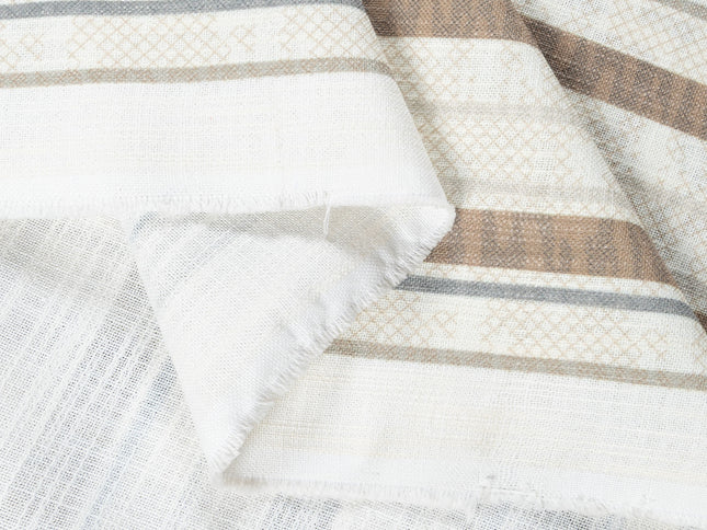 Off-White Colour with Taupe and Slate Grey Vertical Stripe Print Curtain Fabric