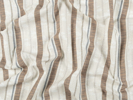 Off-White Colour with Taupe and Slate Grey Vertical Stripe Print Curtain Fabric
